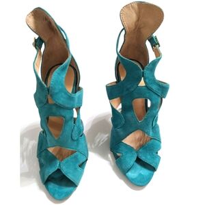 Zara Green Suede Leather Cut out High Heel Sandals Size 5